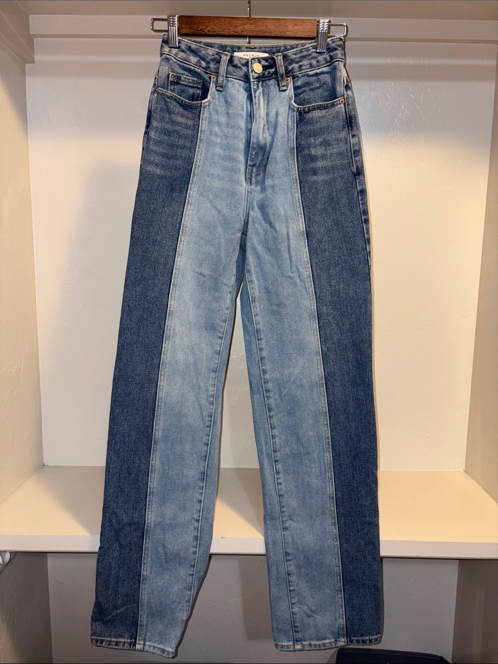 PacSun Vertical Two-Tone Boyfriend Jeans in Light and Dark Blue